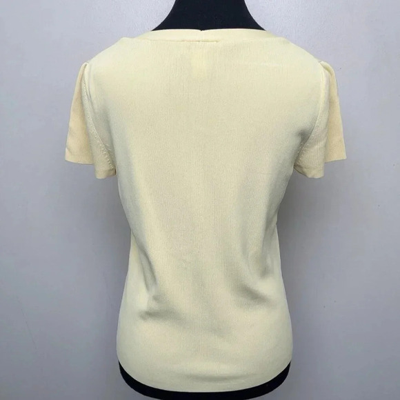 Talbots Womens Petite M Vintage Square  Neck Ribbed Knit Short Sleeve Sweater - Picture 2 of 11